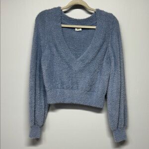 Aritzia‎ Sunday Best Kitten V-Neck Sweater Size Large Blue Cropped